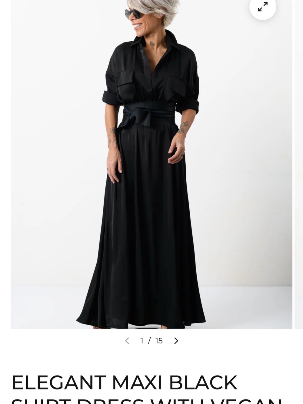 Elegant Black Maxi Shirt Dress with Waist Tie NWOT
